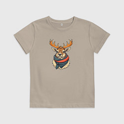Футболка хлопковая детская Олень в шарфе, цвет: миндальный