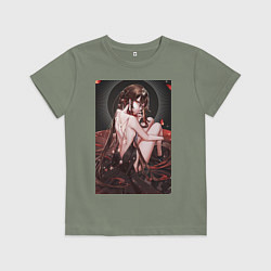 Футболка хлопковая детская Геншин Ху Тао, цвет: авокадо