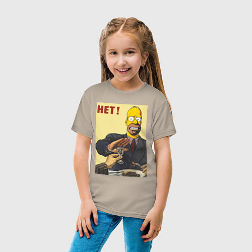Детская футболка Пародия на плакаты СССР Гомер Симпсон / Миндальный – фото 4