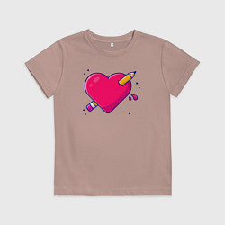 Футболка хлопковая детская Сердечко и карандаш, цвет: пыльно-розовый