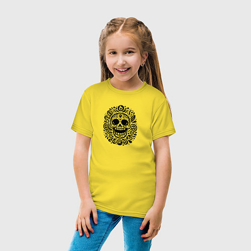 Детская футболка Растительный орнамент и веселый череп тату / Желтый – фото 4