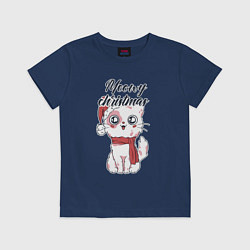 Футболка хлопковая детская Christmas Cat, цвет: тёмно-синий