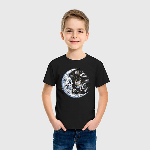 Детская футболка Космические качели на луне / Черный – фото 3