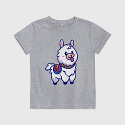 Футболка хлопковая детская Альпака показывает язык, цвет: меланж
