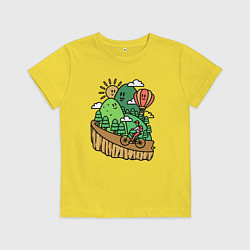 Футболка хлопковая детская Велосипедное путешествие, цвет: желтый