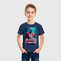 Футболка хлопковая детская Мяуфия бессмертна - мем, цвет: тёмно-синий — фото 2