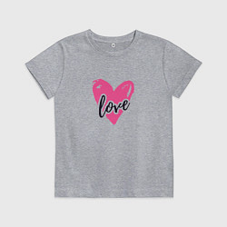 Футболка хлопковая детская Рисованное розовое сердце - love, цвет: меланж