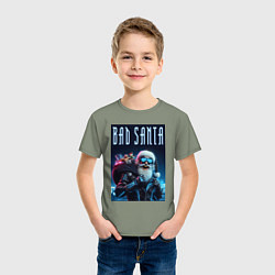 Футболка хлопковая детская Плохой Санта Клаус с мешком подарков, цвет: авокадо — фото 2