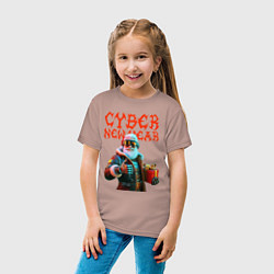 Футболка хлопковая детская Santa with gift - cyberpunk, цвет: пыльно-розовый — фото 2