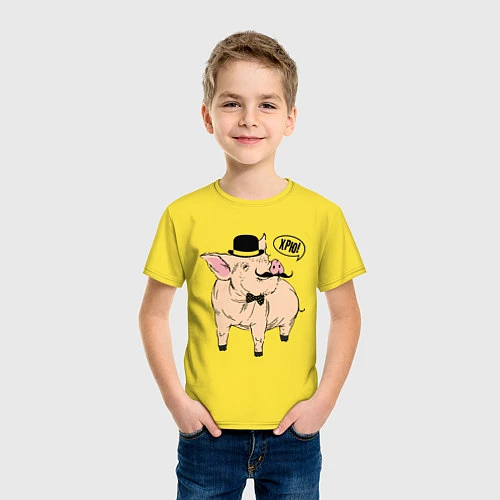 Детская футболка Свин в цилиндре / Желтый – фото 3