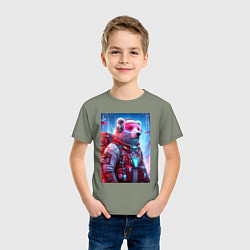 Футболка хлопковая детская Кибер мишка - киберпанк нейроарт, цвет: авокадо — фото 2