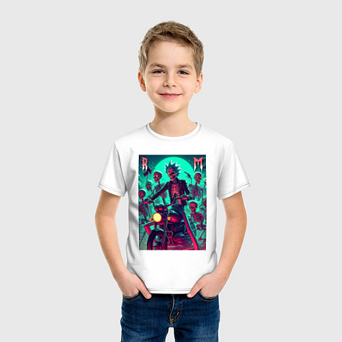 Детская футболка Рик Санчес крутой байкер - нейроарт / Белый – фото 3