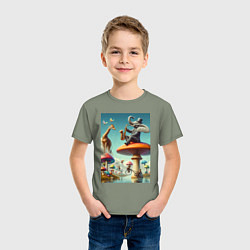 Футболка хлопковая детская Слон играет на саксофоне жирафу, цвет: авокадо — фото 2