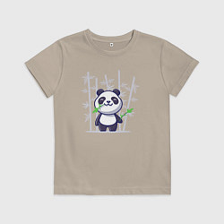 Футболка хлопковая детская Панда с бамбуком, цвет: миндальный