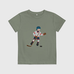 Футболка хлопковая детская Эмоциональный хоккеист, цвет: авокадо
