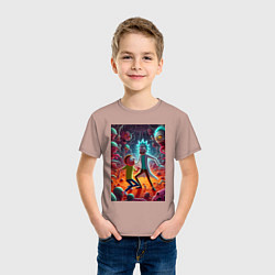 Футболка хлопковая детская Рик и Морти оказались в аду - неоновое свечение, цвет: пыльно-розовый — фото 2