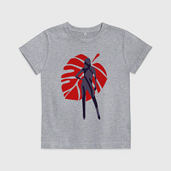 Футболка хлопковая детская Девушка на фоне монстеры, цвет: меланж