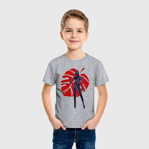 Детская футболка Девушка на фоне монстеры / Меланж – фото 3