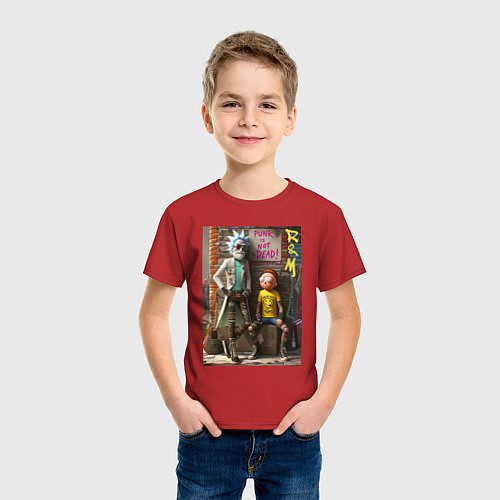 Детская футболка Бородатый Рик и Морти - панк жив / Красный – фото 3