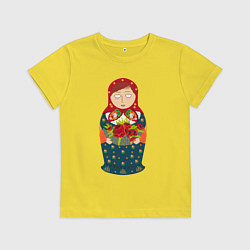 Футболка хлопковая детская Матрёшка милая, цвет: желтый