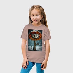 Футболка хлопковая детская Уличный кот под мокром снегом, цвет: пыльно-розовый — фото 2