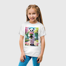 Футболка хлопковая детская Панда с букетом тюльпанов, цвет: белый — фото 2