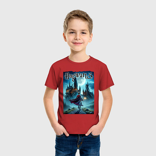 Детская футболка Harry Potter with a magic wand - Hogwarts / Красный – фото 3