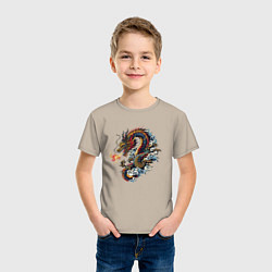 Футболка хлопковая детская Japanese dragon - engraving, цвет: миндальный — фото 2