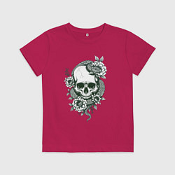 Футболка хлопковая детская Змея на черепе, цвет: маджента