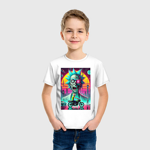 Детская футболка Кибер Рик и Морти на мотоцикле / Белый – фото 3
