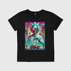 Футболка хлопковая детская Рик подарил Морти автомобиль - нейроарт, цвет: черный
