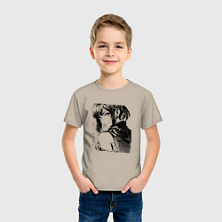 Футболка хлопковая детская Девушка с фиолетовыми глазами, цвет: миндальный — фото 2