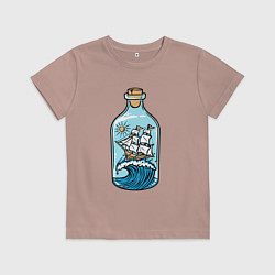 Футболка хлопковая детская Парусник в бутылке, цвет: пыльно-розовый