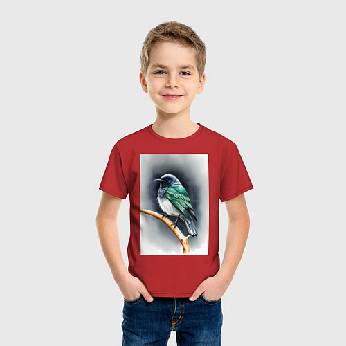 Детская футболка Птичка на ветке / Красный – фото 3