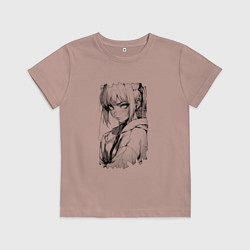 Футболка хлопковая детская Девушка с блекло-желтыми глазами, цвет: пыльно-розовый