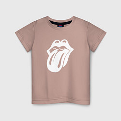 Футболка хлопковая детская Rolling Stones - white logo, цвет: пыльно-розовый