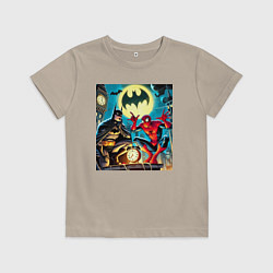 Футболка хлопковая детская Batman with Spider-man - ai art fantasy, цвет: миндальный