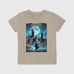 Футболка хлопковая детская Nightly Hogwarts - neon glow, цвет: миндальный