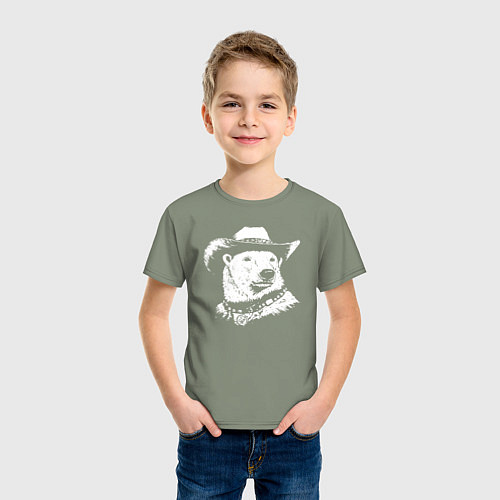 Детская футболка Белый медведь ковбой / Авокадо – фото 3