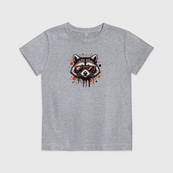 Футболка хлопковая детская Голова енота с брызгами краски, цвет: меланж