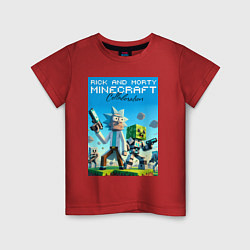 Футболка хлопковая детская Rick and Morty Minecraft - collaboration, цвет: красный