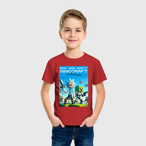 Детская футболка Rick and Morty Minecraft - collaboration / Красный – фото 3