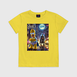 Футболка хлопковая детская Homer Simpson vs Batman - ai art joke, цвет: желтый