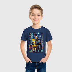 Футболка хлопковая детская Batsimpson with son Bart - ai art fantasy, цвет: тёмно-синий — фото 2
