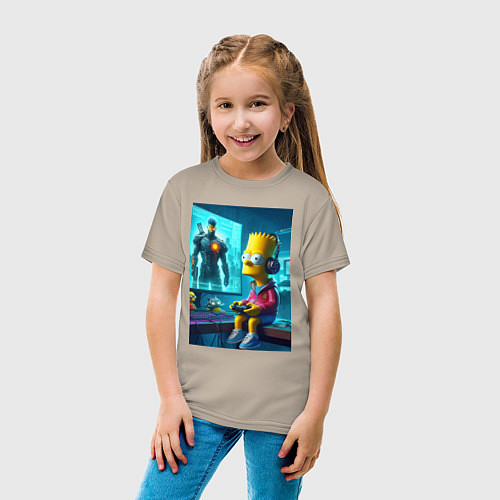 Детская футболка Bart Simpson is an avid gamer / Миндальный – фото 4