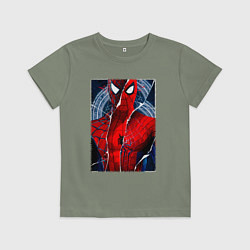 Футболка хлопковая детская Человек паук три паука, цвет: авокадо