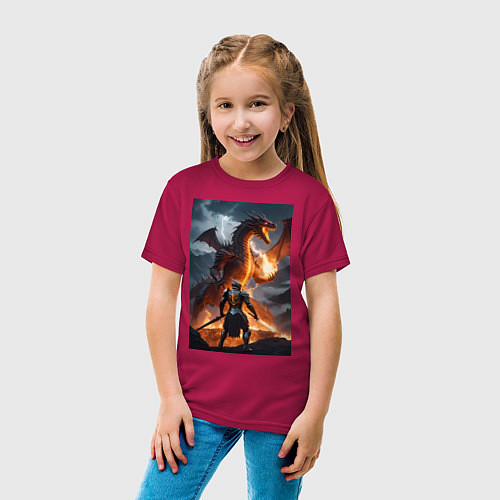 Детская футболка Сражение с драконом / Маджента – фото 4