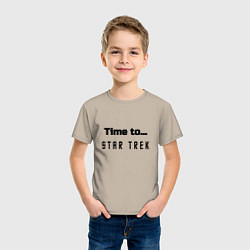 Футболка хлопковая детская Time to star trek, цвет: миндальный — фото 2