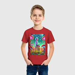 Футболка хлопковая детская Morty and Rick on a neon planet, цвет: красный — фото 2