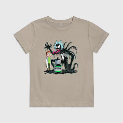 Футболка хлопковая детская Morty and Rick-Venom - ai art fantasy, цвет: миндальный